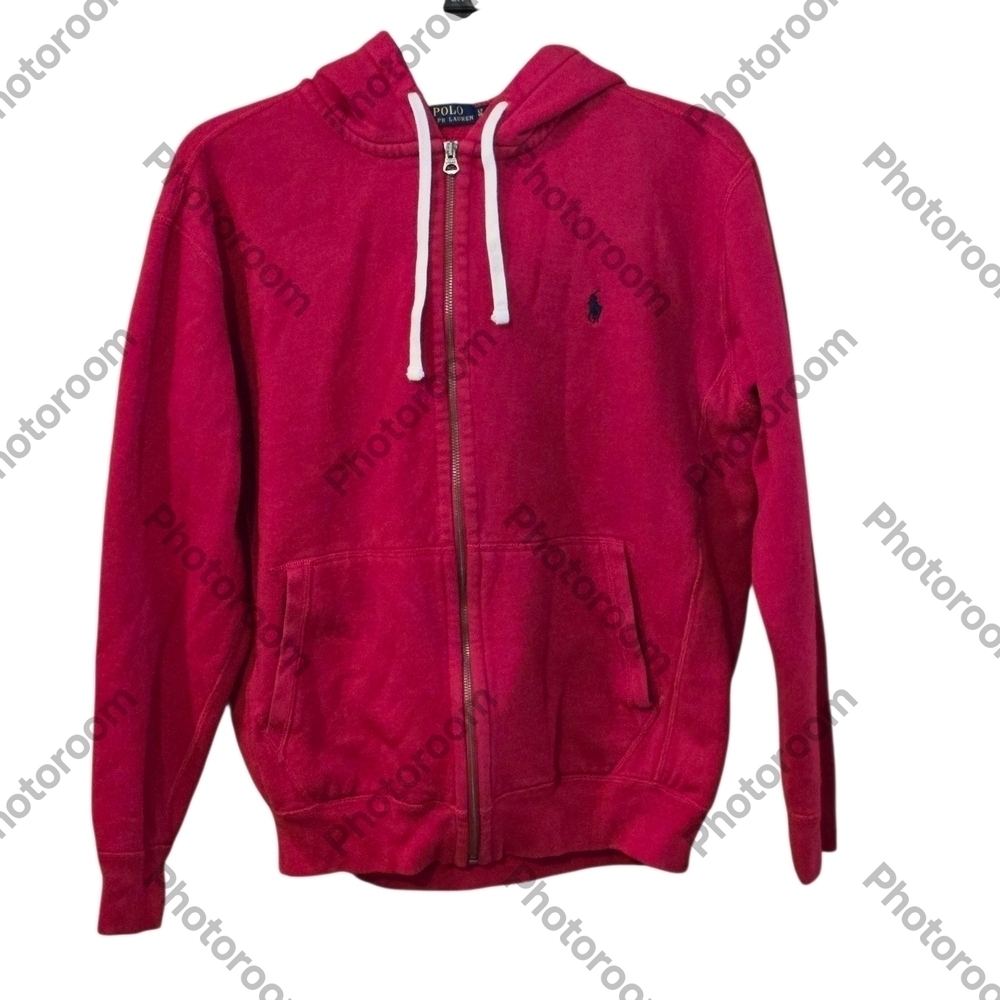 Y2K Polo Ralph Lauren Double Knit Red Full Zip Hoodie Mens Pony Logo Sweatshirt